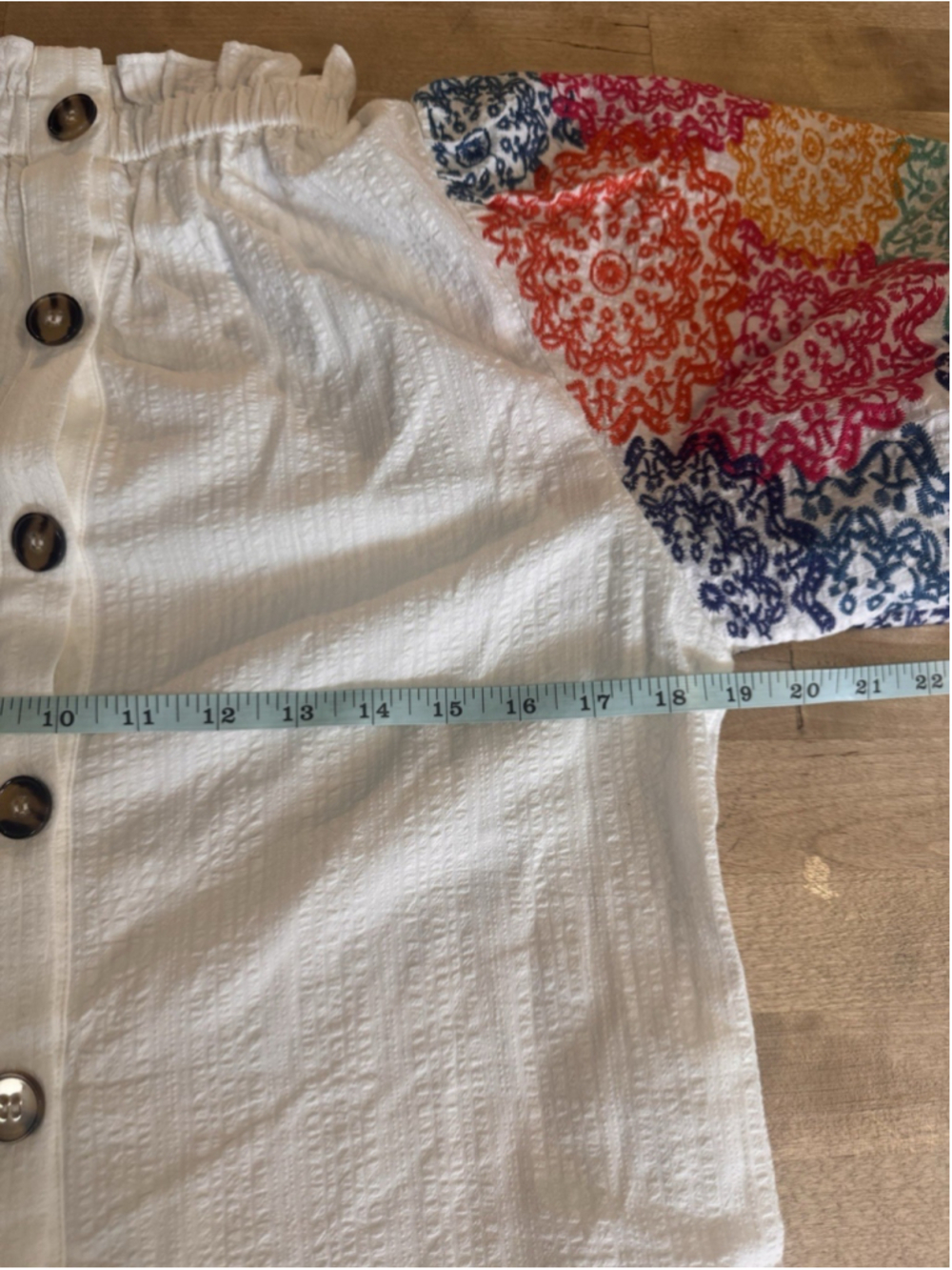 THML White Blouse with Colorful Puff Sleeves Cotton Size Small - Picture 8 of 8